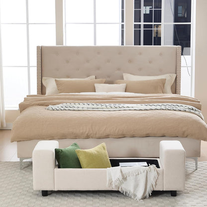 Storage Ottoman Bench,55 Inch End of Bed Linen Bench with Large Storage for Bedroom/Living Room/Entryway/Closet(Beige)