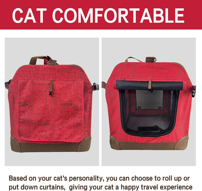 Extra Large Cat Carrier Soft Sided, Portable Small Dog Carrier for 2 Cats, 24"x16.5"x16" Car Travel Folding Comfortable Design, Red