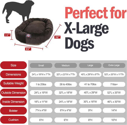 Majestic Pet 52 Inch Micro Velvet Calming Dog Bed Washable 52x35x11 (inch) – Cozy Soft Round Donut Dog Bed with Spine for Head Support -Pet Bed X- Large - Storm (2025)