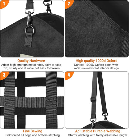 Hay Bags for Horses,Two-Sided Premium Oxford Slow Feed Hay Bags for Goats,Sheep,Donkey,Large Top Opening with Hook-and-Loop Seals,Easy to Hang with Adjustable Strap (Black, Large 1 Pack)