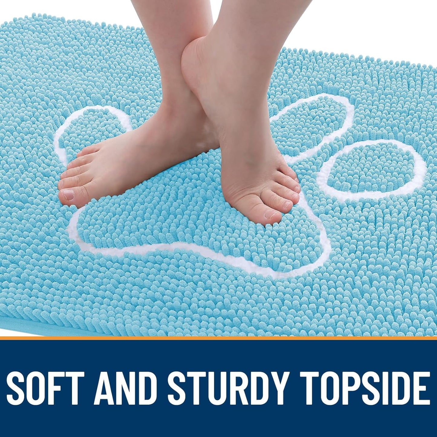 OLANLY Door Mat for Muddy Dog Paws 24x16, Ultra Absorbent Chenille Mud Doormat with Paw Print Design, Non-Slip Washable Doormat for Indoor Entryway, Quick-Dry Pet Bed Mats for Dirty Dogs, Blue