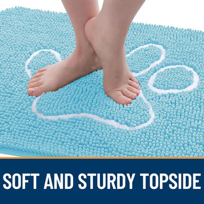 OLANLY Door Mat for Muddy Dog Paws 24x16, Ultra Absorbent Chenille Mud Doormat with Paw Print Design, Non-Slip Washable Doormat for Indoor Entryway, Quick-Dry Pet Bed Mats for Dirty Dogs, Blue