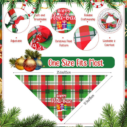 Abbylike 50 Pcs Dog Bandanas Bulk Pet Scarfs Triangle Bibs Adjustable Washable Puppy Kerchief Seasonal Pet Costume Accessories Grooming Supplies for Small Medium Large Dogs Cats(Christmas Plaid Dog)