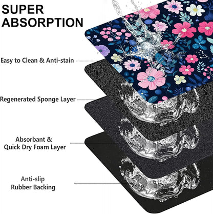 Groovy Wildflowers Pet Feeding Mat-Quick Dry Absorbent Dog Cat Food Mat, Anti-Slip Water Bowl Mats for Messy Eaters-No Stains Indoor Pet Accessories 16"x24"