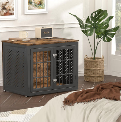 32" Heavy Duty Dog Crate Furniture for Small and Medium Dogs, Metal Kennel for High Anxiety Dogs, Chew Proof Pet Cage Indoor, Decorative Dog Kennel End Table