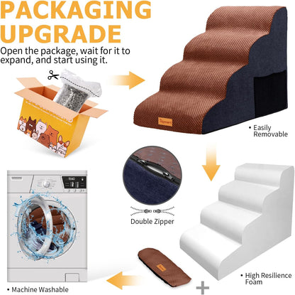 Topmart High Density Foam Dog Steps 4 Tiers,Extra Wide Deep Pet Steps,Non-Slip Dog Stairs Ramp for Bed,Soft Foam Cat Ladder,Best for Older Injured,Older Pets,Cats with Joint Pain