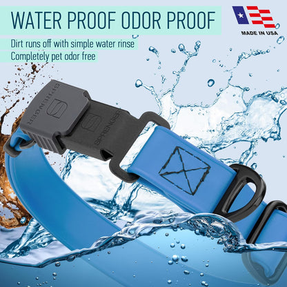 Dogline Biothane Waterproof Dog Collar with Herm Sprenger Black Stainless Steel Quick Release Buckle – Heavy Duty Tactical Durable Collar for Dogs – Comfortable and Safe Pet Collar W 1" L 15-25" Blue