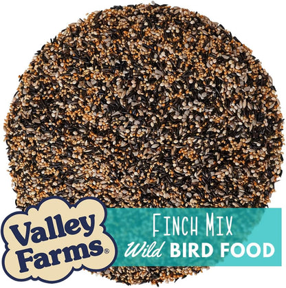 Valley Farms Wild Finch Mix (4 LB) Wild Bird Food for Outside Feeders, Wild Bird Seed with Millet and Chopped Sunflower Hearts for Birds, Finch Seed for Finch Feeders, Sunflower Kernels