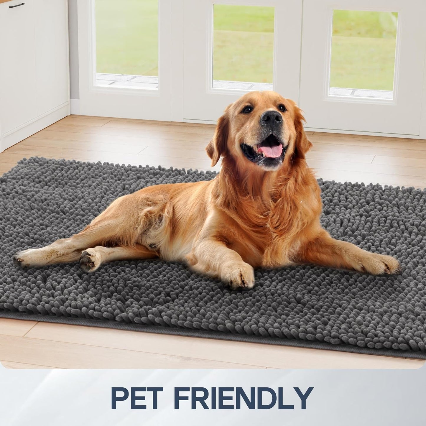 Dog Door Mat for Muddy Paws, 60" x 36" Chenille Absorbent Front Door Mat Inside, Large Runner Mud Mat for Dogs, Trap Dirt Washable Non Slip Outdoor Indoor Entrance Doormats, Grey