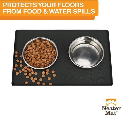 Neater Pet Brands Neater Mat Pet Mats for Food and Water, Cat & Dog Bowl Mat Waterproof Silicone, Feeding Tray, Dog Food Mats for Floors, Placemat w/Raised Edge for Under Bowls, 19” x 12”, Black