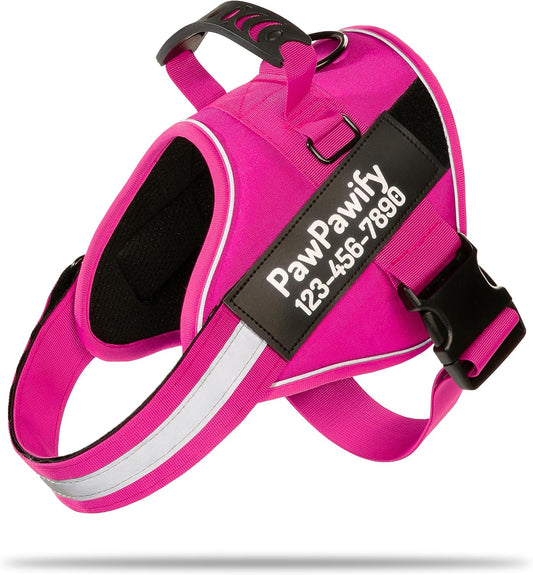 PawPawify Custom No Pull Dog Harness with Name and Phone Number, Heavy Duty Personalized Pet Vest to Prevent Tugging, Pulling, or Choking, Training and Walking (New Pink, M (20-40 LBS))