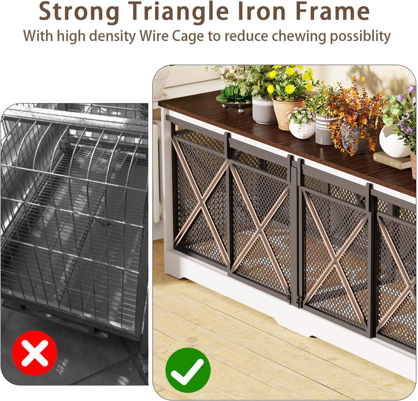 COZPAW 78 Inch Double Dog Crate Furniture, Extra Large Dog Kennel Indoor for Medium Large 2 Dogs, Heavy Duty Dog Cage Chew-Resistant Steel and Wooden Pet House with Removable Divider (White Brown)