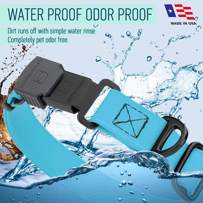 Dogline Biothane Waterproof Dog Collar with Herm Sprenger Stainless Steel Quick Release Buckle – Heavy Duty Tactical Durable Collar for Dogs – Comfortable and Safe Pet Collar, W 3/4" L 12-19" Sky Blue