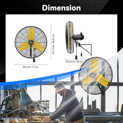 Pro 9500 CFM 24" Outdoor IP44 Waterproof Wall Mount Fan, 3-Speed Oscillating Metal Fans with Enclosure Motor, Heavy Duty Wall Fan for Patio, Warehouse, Garage, and Jobsite