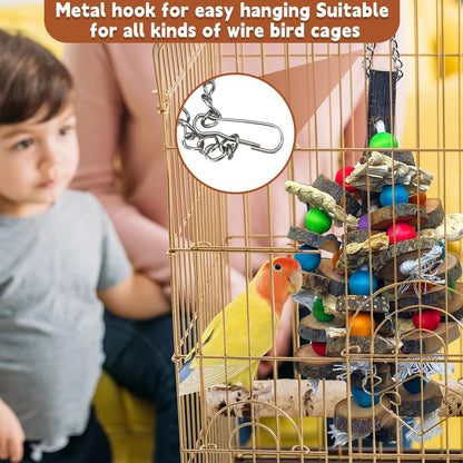 PINVNBY Bird Toys Parrot Toys, Natural Wood Bird Chewing Toys, Parakeet Hanging Toys for African Grey Macaws Cockatoos Eclectus Amazon Small and Medium-Sized Parrot