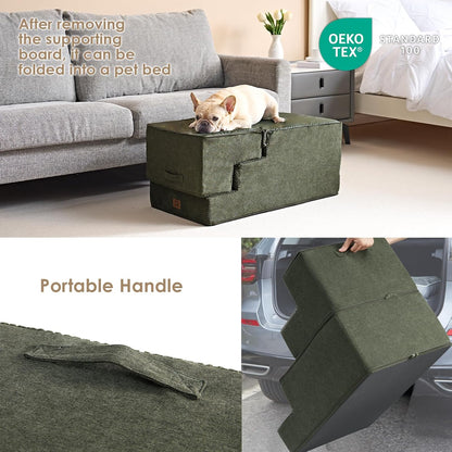 EHEYCIGA Dog Stairs for High Bed 22.5" H, 5-Step Dog Steps for Bed, Pet Steps for Small Dogs and Cats, Non-Slip Balanced Pet Ramp Indoor, Olive Green