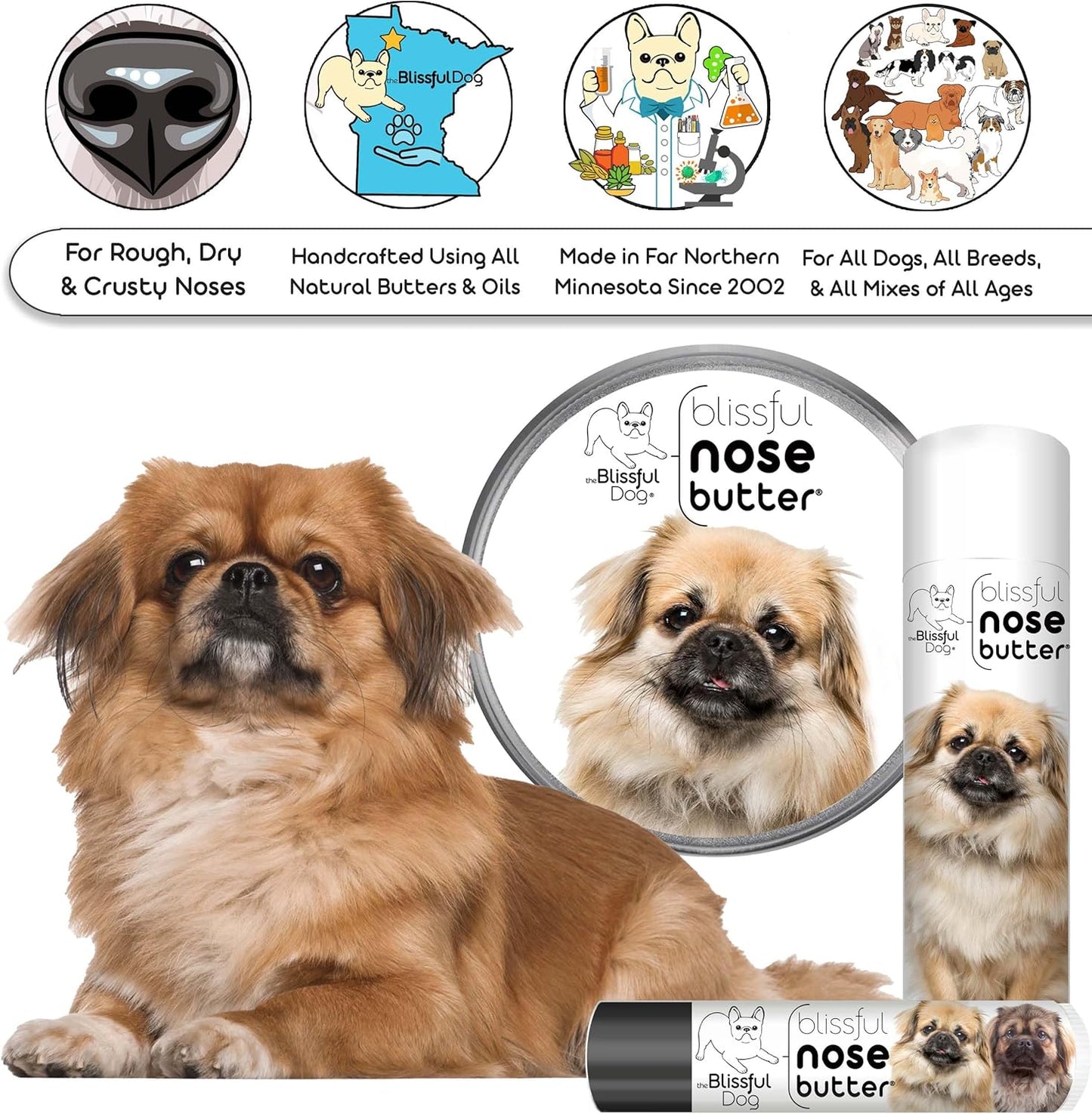 The Blissful Dog Tibetan Spaniel Nose Butter for Dry, Cracked Skin, Lick-Safe Dog Nose Balm with Moisturizing Shea Butter, Almond, Olive, and Essential Oils, Pet Supplies, Uncented, 1 oz.
