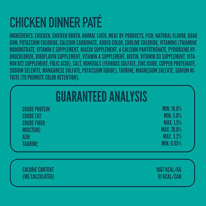 A Strong Heart Canned Wet Cat Food, Chicken Dinner Paté - 3 oz Cans (Pack of 24), Made in The USA with Real Chicken