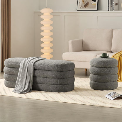Storage Ottoman Bench 49.2 Inch Upholstered Fabric Storage Bench for Bedroom End of Bed Aesthetic Large Oval Ottoman for Living Room(Grey)