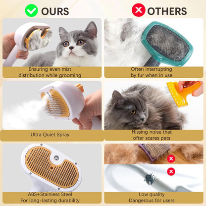 Pet Steam Brush for Cats and Dogs, 4 in 1 Spray Depilatory Comb, Cat Brush with Self-cleaning and Massage Functions Perfect for Long-haired and Short-haired Pets