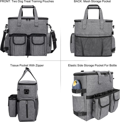 Modoker Dog Travel Bag Backpack, Airline Approved Pet Accessories Organizer for Dog and Cat with Shoulder Strap, 2 Dog Food Storage Containers, 2 Collapsible Dog Bowls,1 Pet Mat, Rose Red