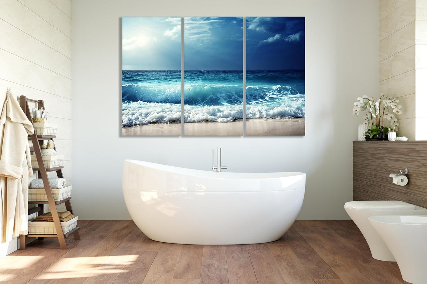 Nature Wall Art Prints - Ocean Forest Mountain Lake Canvas Landscapes - Small to Extra Large Living Room Bedroom Kitchen Bathroom Décor (Summer Ocean Beach, 31L" x 47W" - 3 Panels)
