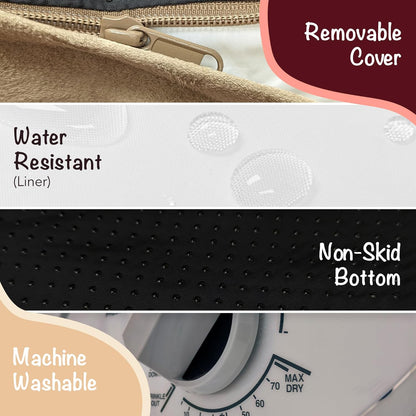 Chester Large Dog Bed - Orthopedic Memory Foam Mattress, Calming Couch, Wall Rim Pillow, Water Resistant, Washable Cover, Non-Slip, Khaki Beige