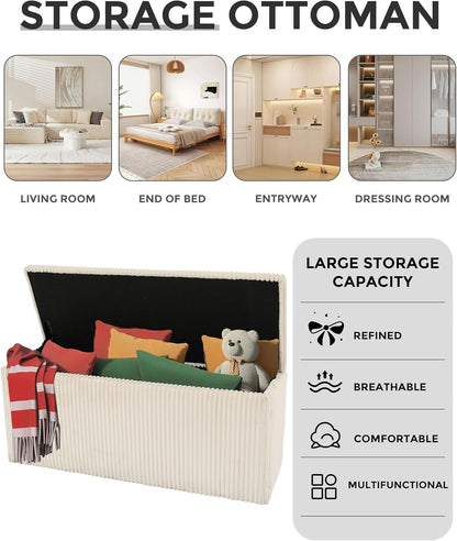 SUN TIME 42" Foldable Velvet Ottoman Bench with Storage，Large Capacity End of Bed Chest, Soft Cushion Seat, Toy & Blanket Organizer, Footrest for Bedroom, Living Room, Entryway, Apartment