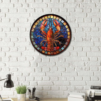 Lygond Metal Sign Tin Sign Circular Stained Glass Lobster Gardening Poster for Club 8×8 Inches