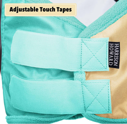 Harrison Howard Pro Luminous Horse Fly Mask Standard with Ears UV Protection for Horse Champagne Gold/Mint Medium Cob