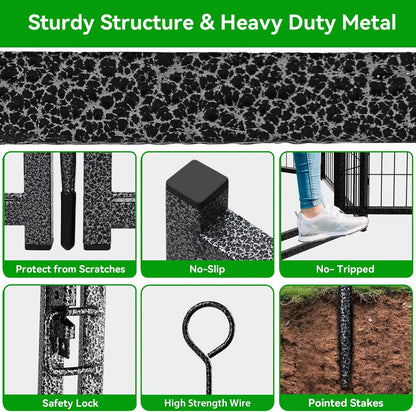 Dog Playpen Outdoor Extra Wide 8 Panels Heavy Duty Dog Fence 32" Height Anti-Rust with Doors Portable for RV Camping Yard, Total 21FT, 35 Sq.ft, Snowy Black