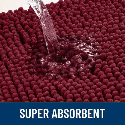 Smiry Dog Door Mat for Muddy Paws 70x24, Absorbs Moisture and Dirt Doormat, Non-Slip Washable Quick Dry Chenille Front Door Mat Indoor Entrance, Entryway Carpet for Inside Floor, Burgundy