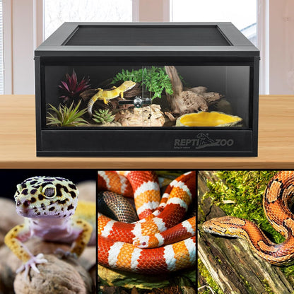 REPTI ZOO 20 Gallon PVC Reptile Terrarium, 24x18x12 inch Reptile Tank for Crested Gecko Leopard Gecko Snake Turtle Hermit Crab, Thermal Insulation Moisturizing