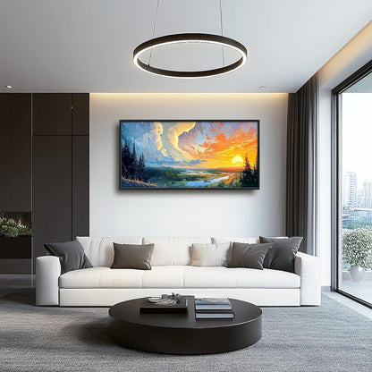 Framed Large Sunrise Wall Art for Living Room, Oversized Sunrise Wall Decor Forest Lake Landscape Canvas Print Natural Picture Home Decoration for Bedroom Living Room Office 60"x30"