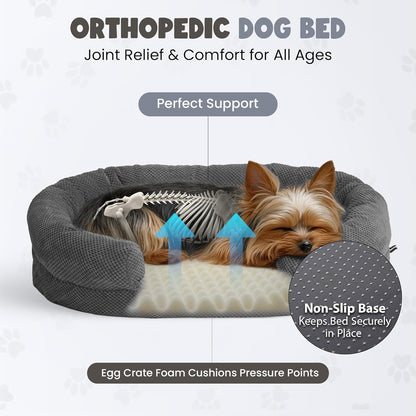 Orthopedic Dog Bed for Medium Dogs, 35" Oval Couch Bed with Sides and Soft Egg Crate Foam, Calming Washable Pet Bed with Anti-Slip Bottom, Durable Cuddler for Sleeping, Grey (35")