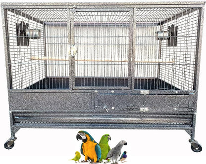 Extra Large Single Stacker Strong Heavy Duty Wrought Iron Breeder Parrot Aviary Bird Breeding Breeder Cage with Side Nest Breeding Doors On Wheels
