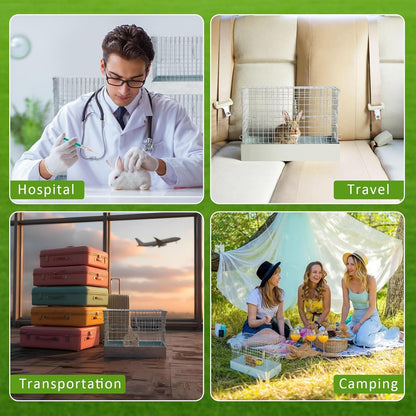 Folding Rabbit Cage, 18 x 10 x 14 in Portable Bunny Carrier with Tray and Handles for Transport, Travel or Temporary Housing, Indoor Outdoor Pet Habitat Animal Enclosure