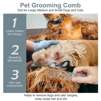 YIRU Dog Cat Grooming Combs,Large Steel Comb for Knots,Mats & Loose Hair Removal,Professional Grooming Comb for Dogs Cats