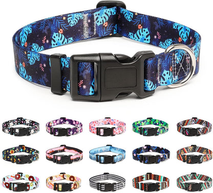 Mercano Adjustable Dog Collar - Special Design Patterns, Soft Nylon Comfortable Durable Pet Collar for Small Medium Large Dogs (L, Monstera)