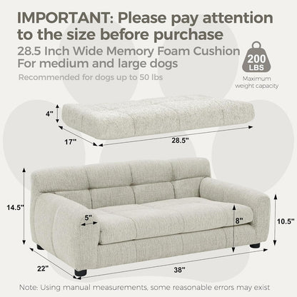 Dog Couch Bed, Mini Sofa for Dogs with Backrest and Armrest, Durable Pet Sofa with Soft Foam Cushion, Elevated Dog Couch Bed with Legs for Medium and Large Dogs, Beige