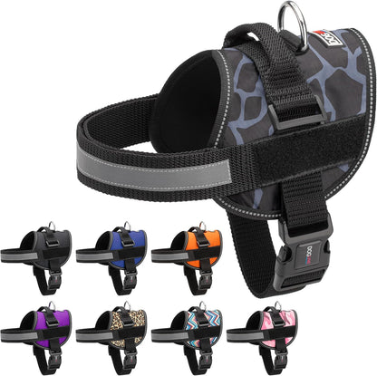 Dogline Dog Harness, Reflective No-Pull Adjustable Vest with Handle for Walking, Training, Breathable, No - Choke Harness for Small, Medium or Large Dogs Room for Patches Girraffe Grey M 22"-28"