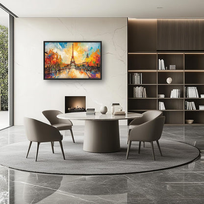 Framed Large Eiffel Tower Wall Art for Living Room, Oversized Paris City Street Landscape Wall Decor, Colorful Sunrise Canvas Painting Modern Artwork for Living Room Bedroom Office 36"x24"