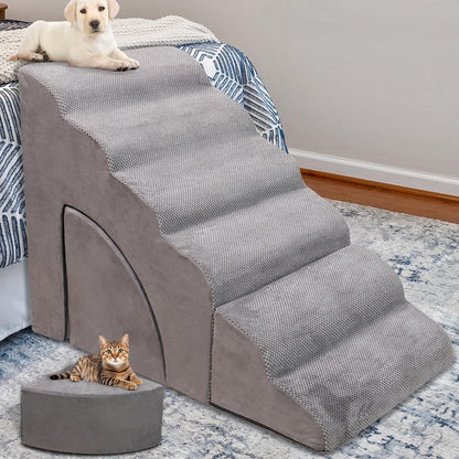 Foam Dog Stairs & Steps Ramps for High Beds 30 inches Tall for Small Dogs and Cats, LitaiL 6 Step Pet Stairs Steps for High Beds 30 inch Large Dogs, Non-Slip Dog Ramps for Older Cat