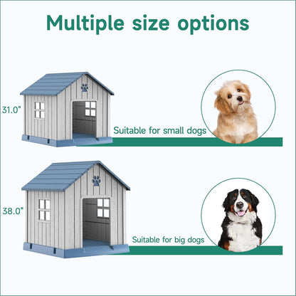 Vixzen 38in Large Outdoor Dog House,Durable Water Resistant Resin Dog House,Doghouse for Small to Large Dogs Indoor or Outside,with Air Vent and Elevated Floor,Blue