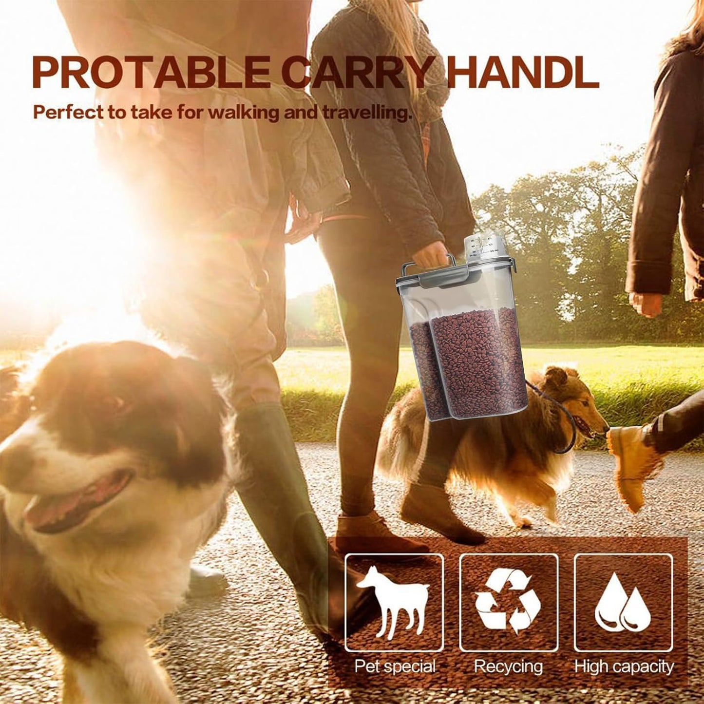 Dog Food Storage Container, 5-7 Lbs Airtight Pet Food Container, Cat Food Container Dispenser with Portable Handle, Pouring Spout and 4 Seal Buckles for Dogs Cats 2 Pack Grey