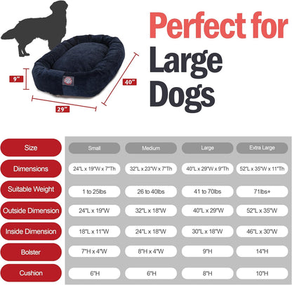 Majestic Pet 40 Inch Micro Velvet Calming Dog Bed Washable – Cozy Soft Round Dog Bed with Spine for Head Support - Fluffy Donut Dog Bed 40x29x9 (inch) – Round Pet Bed Large – Navy