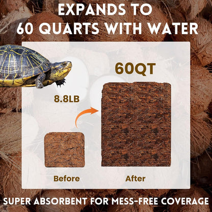 Riare 8.8LB Coconut Chip Substrate for Reptiles, 60 Quart Coconut Fiber Substrate Coco Chips Substrate Coconut Husk Bedding for Snakes, Tortoises, Ball Python, Bearded Dragon, Geckos, Lizards, Frogs