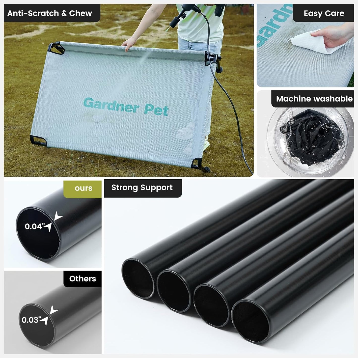 Gardner Pet Elevated Dog Bed for Medium Size Dog, Outdoor Raised Bed Waterproof Portable Cooling Cot Pet Hammock Bed with 3-Sided Guardrail, Breathable Mesh, Grey, 42 Inches