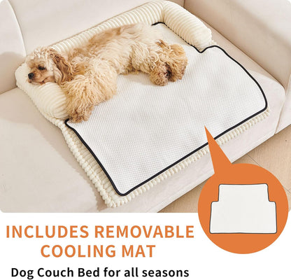 HAOMAIJIA Dog Couch Bed for Medium Dogs, Non Slip Pet Couch Covers for Sofa Thick Soft Washable Dog Couch Cover Protector All Seasons Universal Dogs and Cats Bed Mat (Off White, Medium)