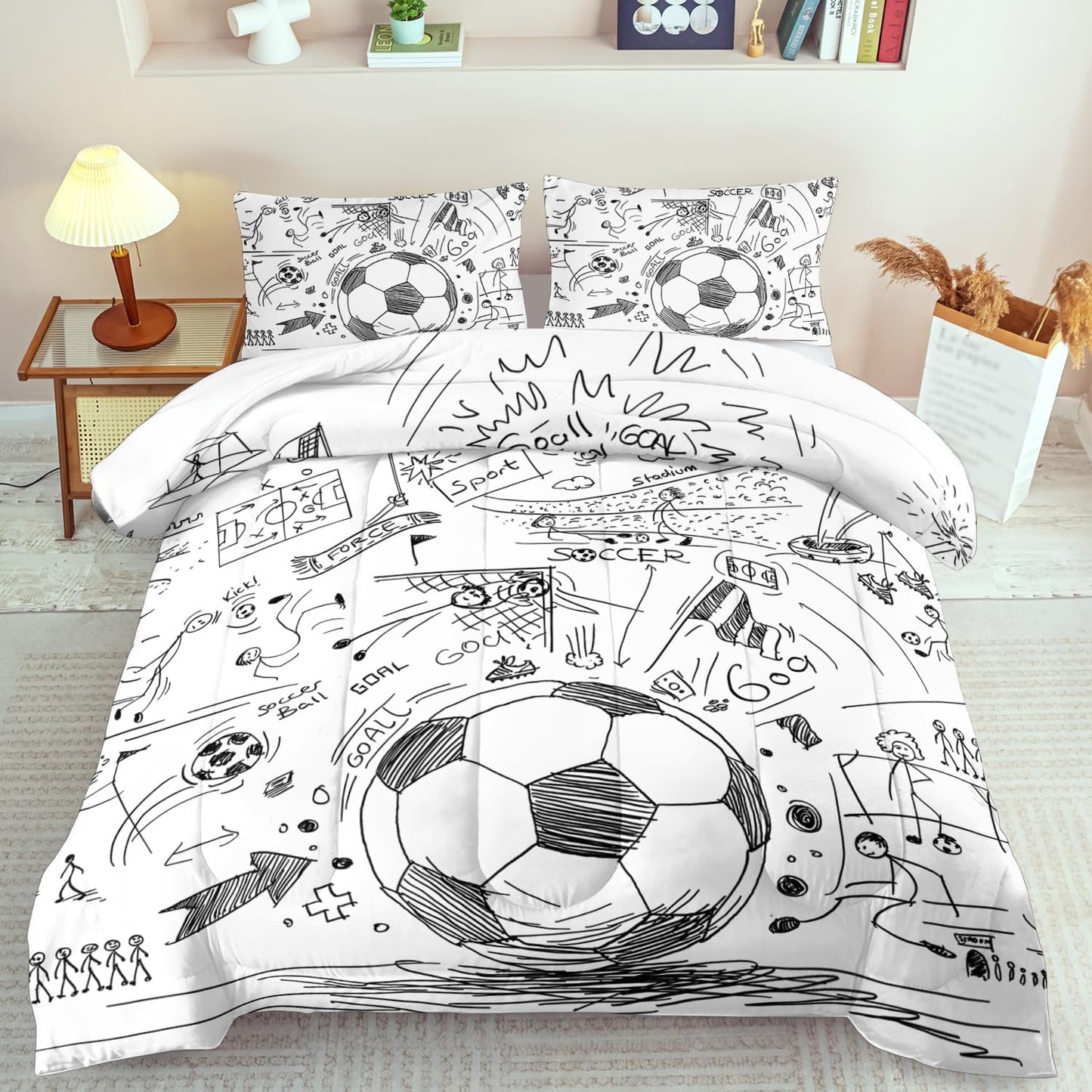 Football Sports Comforter Sets for Boys Full,Soccer Comforter Sport Bedding for Boys Room,Gaming Bed Soccer Bedding Full Set,Games Quilt Bedroom Bed Decor Kids and Teen